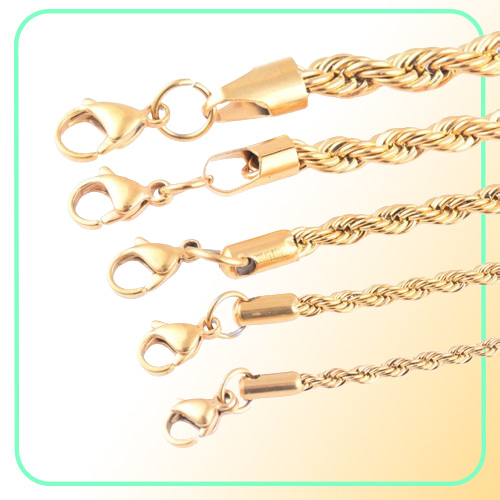 High Quality Gold Plated Rope Chain Stainless Steel Necklace For Women Men Golden Fashion ed Rope Chains Jewelry Gift 2 3 4 5