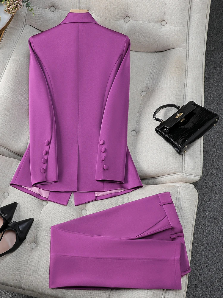 Women's Suits Blazers Fashion Office Ladies Formal Pant Suit Set Women Blue Pink Yellow Female Business Work Wear 2 Piece Blazer Jacket And Trous