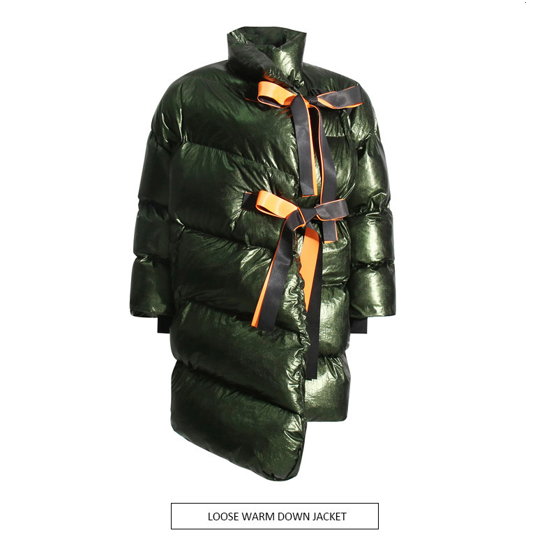 Women's Down Parkas European Personalized Loose Casual Spliced Cotton Coat Women's 2023 Autumn/Winter Standing Collar Long Sleeve Thickened 