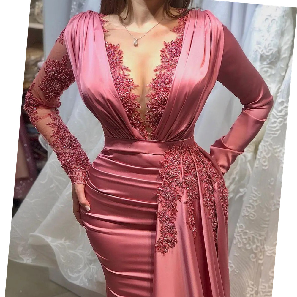 Evening Fuia Mermaid Pageant Dresses With Long Sleeve Lace Stain Side Train Aso Ebi African Fishtail Prom Reception Gown 6660305