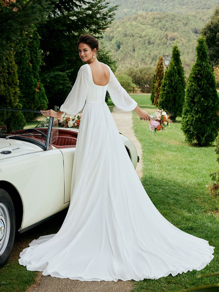 new Amazing white a Wedding Dresses Deep square Necke princess garden Bridal Gowns Long Sleeves A e Tulle plus size long sweep train Vestido De Novia