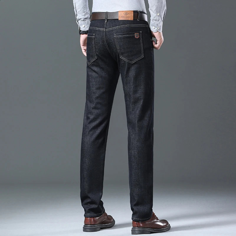 Men's Jeans Winter Warm Fleece Men 2023 Straight Stretch Thick Casual Thermal Denim Pants Male Business Work Trousers Clothing 231214