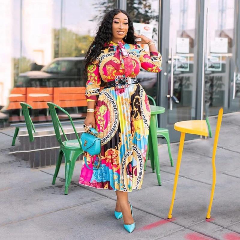 Casual Dresses Women Dress Summer Large Size Floral Print Long Maxi Woman Party Night Elegant Fold Loose Seven-point Sleeve