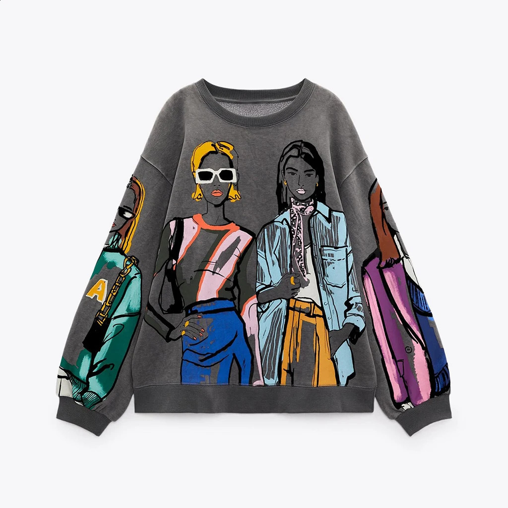Women's Hoodies Sweatshirts Women Autumn Winter Fashion Beauty Girls Print Casual Sweatshirts Female O Neck Hoodies Chic Pullovers Tops 231214
