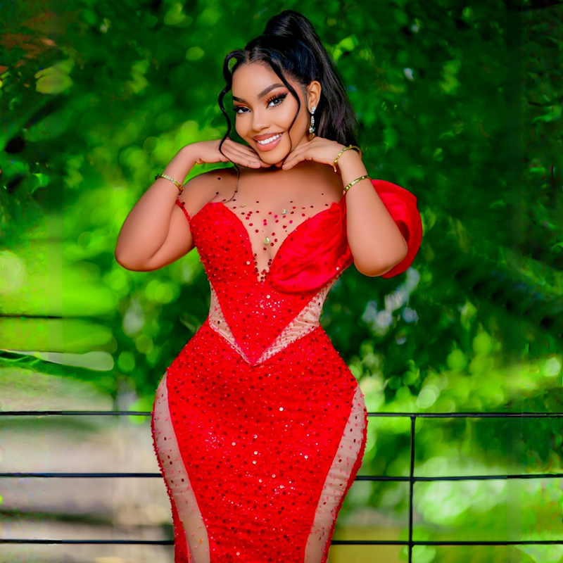 Sparkg Shine African Aso Ebi Prom Dresses Mermaid Illusion Sheer Neck Evening Formal Dress For Black Women Birthday Party Gowns Engagement Gala Vestid