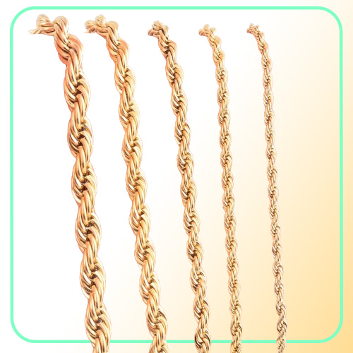 High Quality Gold Plated Rope Chain Stainless Steel Necklace For Women Men Golden Fashion ed Rope Chains Jewelry Gift 2 3 4 5