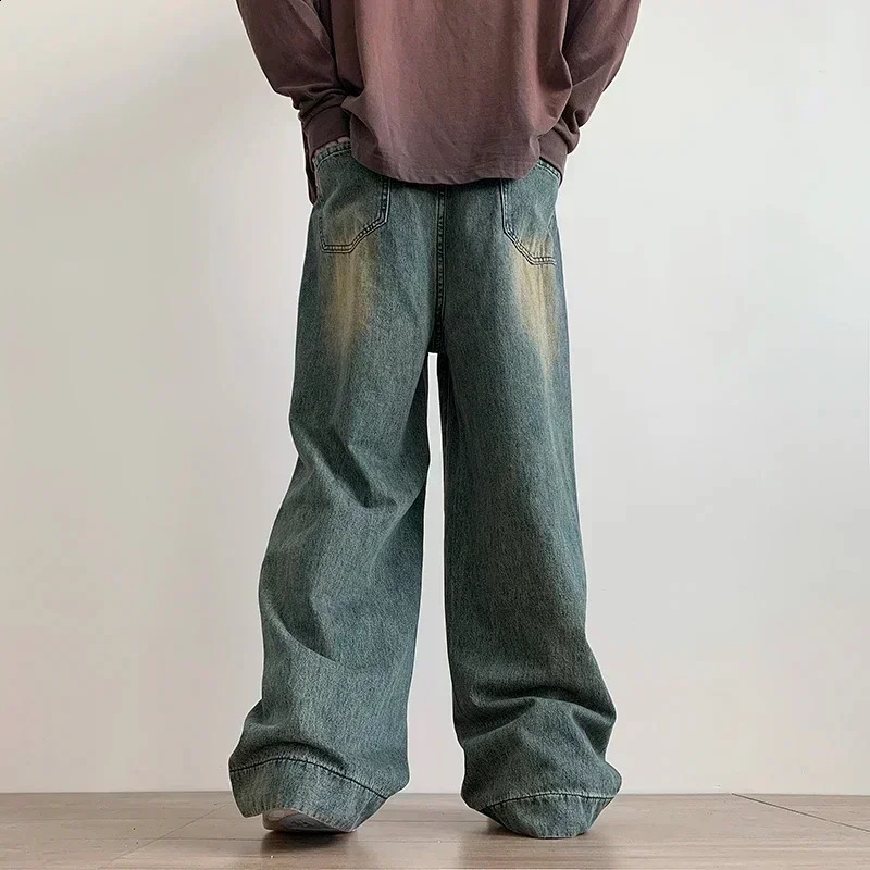 Men's Pants Y2K Men Korean Casual Grunge Blue Cargo Pants Baggy Jeans Vintage Streetwear Wide Leg Wash Denim Trousers Oversize Women Clothes 2312