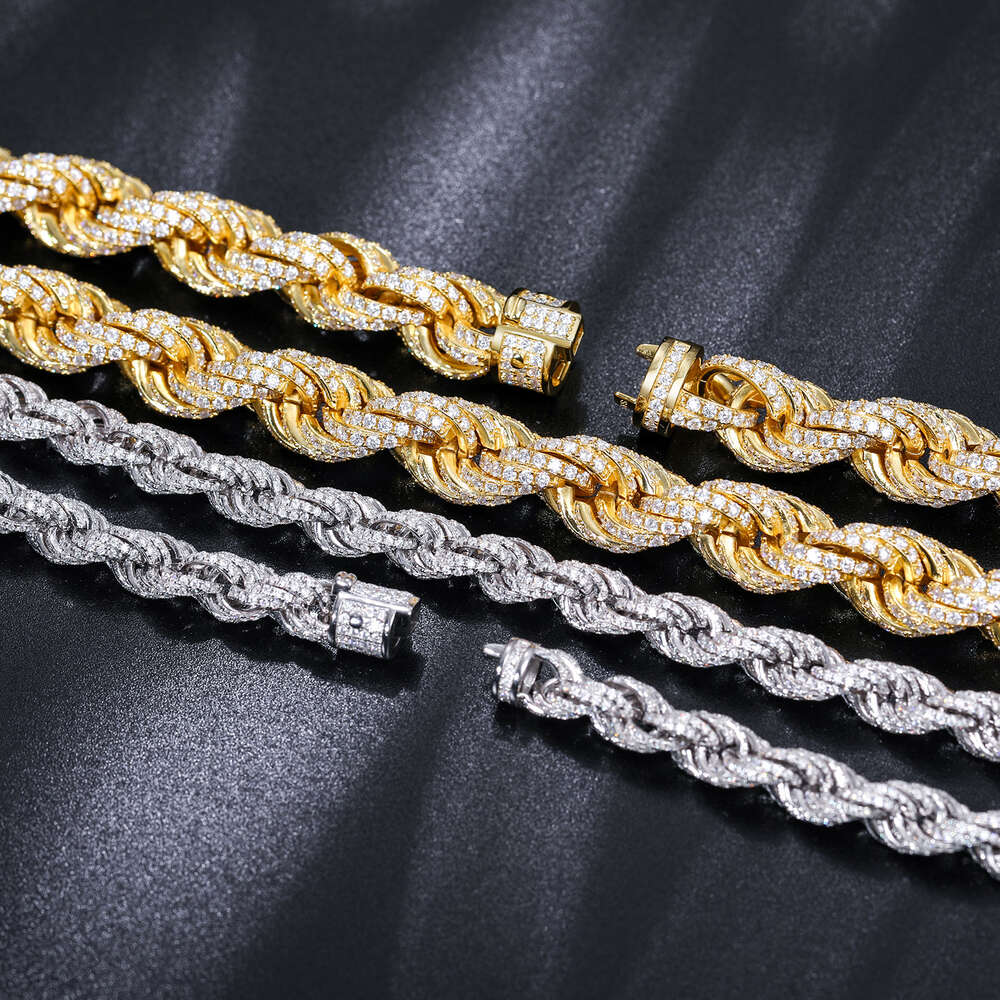 14mm VVS Moissanite Rope Chain Sterg Sier Mossanite Dia Iced Out Mens Bracelet With GRA Certificate