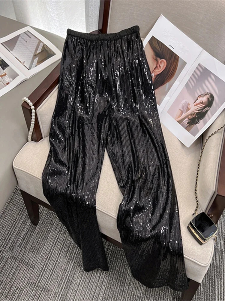Women's Pants Capris Circyy Sequins Pants Women High Waist Glitter Pants Drawstring Loose Wide Leg Trousers Vintage Fashion Full Length Shiny Pan