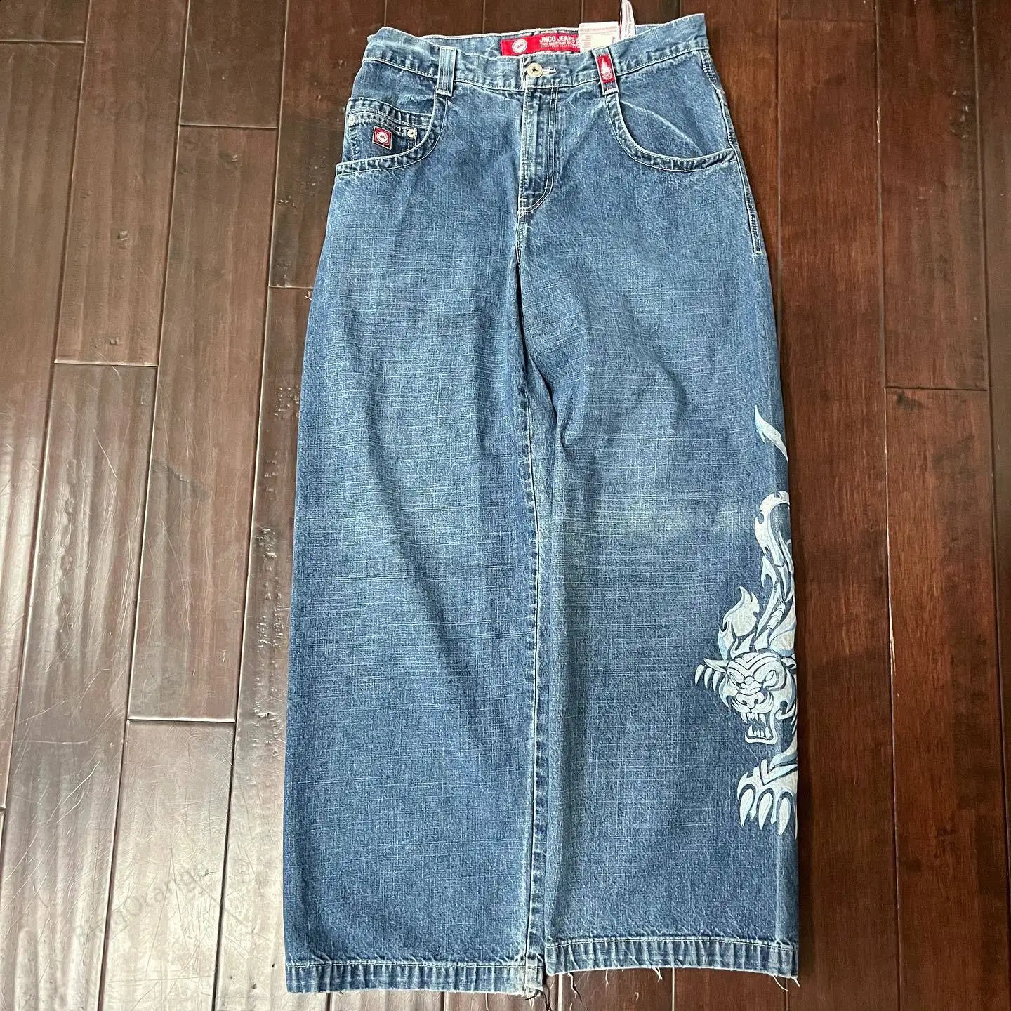 Men's Jeans JNCO Y2K Harajuku Hip Hop Tiger Graphic Gothic Retro Blue Baggy Denim Pants Men Women High Waist Wide Trouser 231214