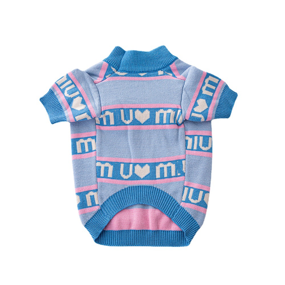 designer pink blue contrasting stripes pet letter love jacket pure cotton winter warm cat sweater dog clothing