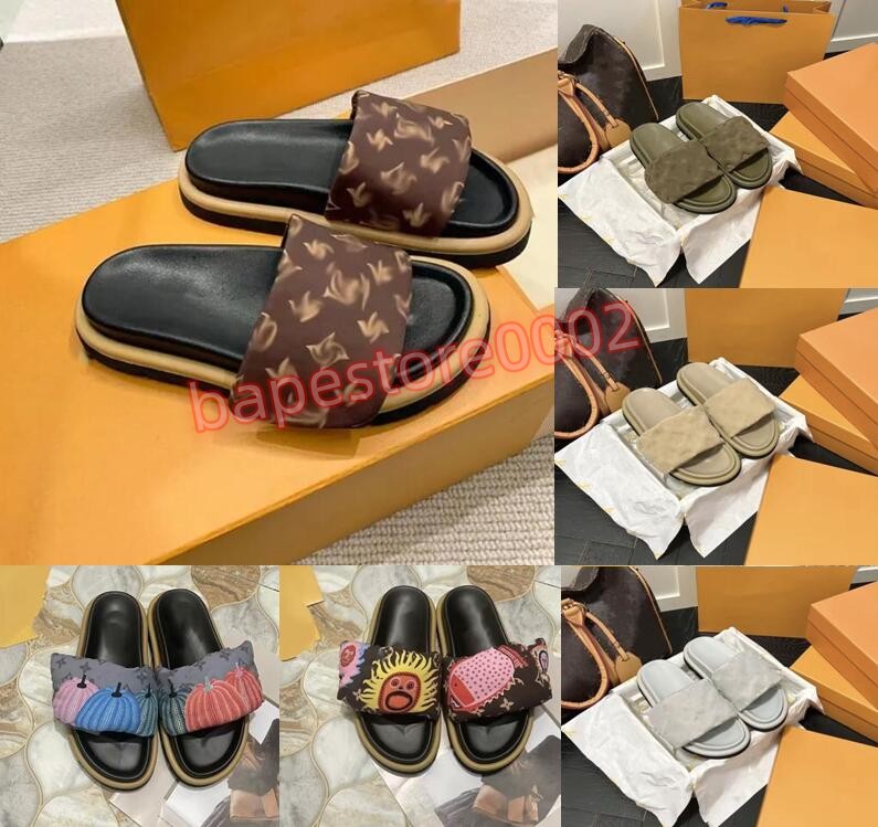 41 Women Slippers men black Scuff Flat Sandals Pool Pillow Mules Sunset Padded Front Strap Fashionable Easy-to-wear Style Slides Fuchsia