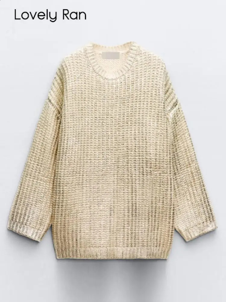 Women's Sweaters Metal Solid O Neck Sweater For Women Chic Thick Warm Long Sleeve Oversized Loose Pullover Autumn Winter Ladies Casual Knitwear 2