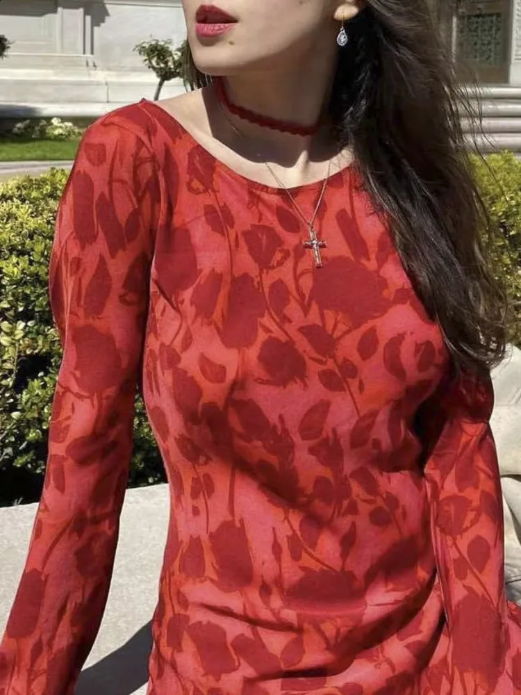 Urban Sexy Dresses Ladies Elegant Floral Print Flare Sleeve Chiffon Maxi Dress Summer Women O Neck Printing Slim Beach Holiday Party Dress Vestido 231