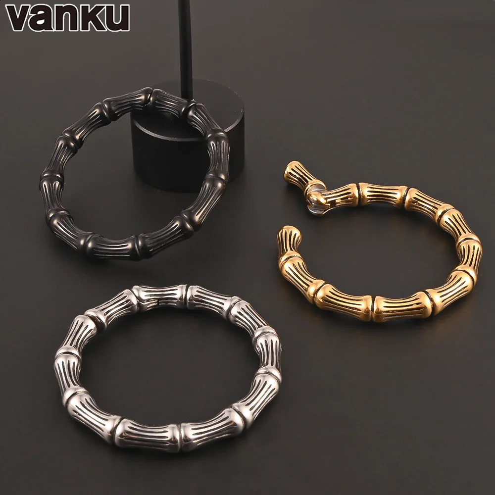 Hoop Huggie Vanku 2PCS Bamboo Ear Hanger Weight Stainless Steel Ear Gauges Plugs Earrings Punk For Women Body Jewelry Piercing Accessories 231214