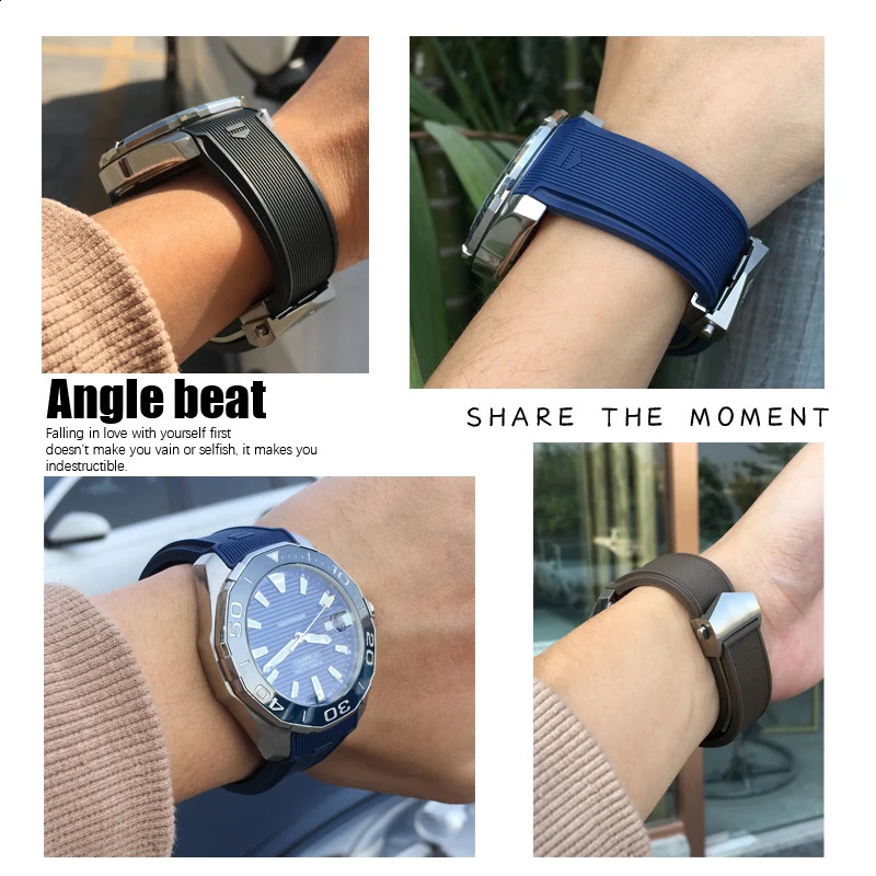 Watch Bands High Quality Natural Rubber Watchband 20mm 22mm Fit for TAG Heuer Aquaracer 300 500 Diving Strap Sports Silicone Wristband 231214