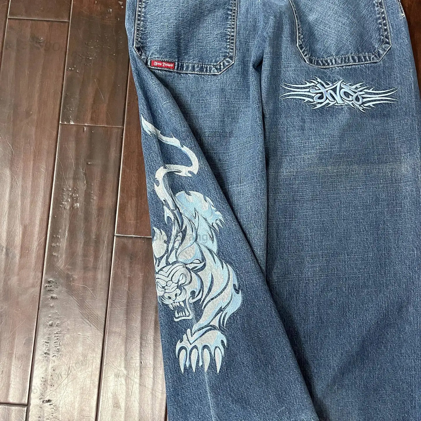 Men's Jeans JNCO Y2K Harajuku Hip Hop Tiger Graphic Gothic Retro Blue Baggy Denim Pants Men Women High Waist Wide Trouser 231214
