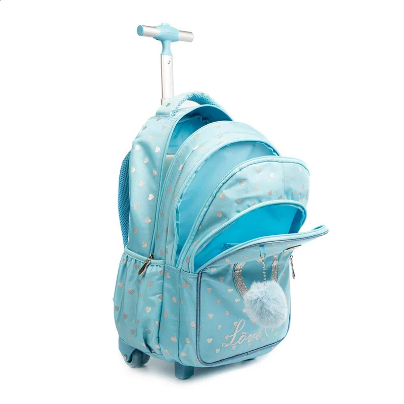 Backpacks Girls wheeled backpack school trolley bag lunch bag childrens wheeled backpack Mochila 231214