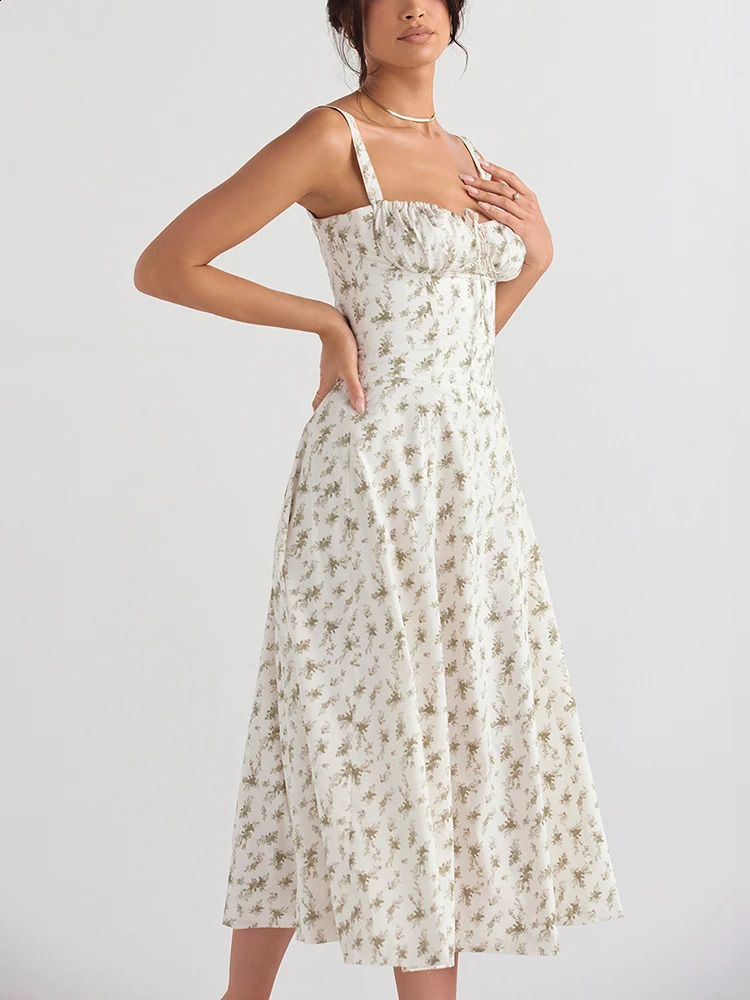 Urban Sexy Dresses Asia Floral Summer Dress Boned Tie Up Split Elastic With Lining Adjustable Strapes Zip Summer Dress Beach Women Vestido 231214