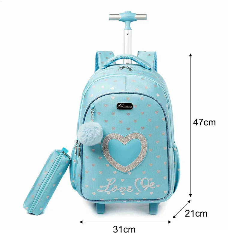 Backpacks Girls wheeled backpack school trolley bag lunch bag childrens wheeled backpack Mochila 231214