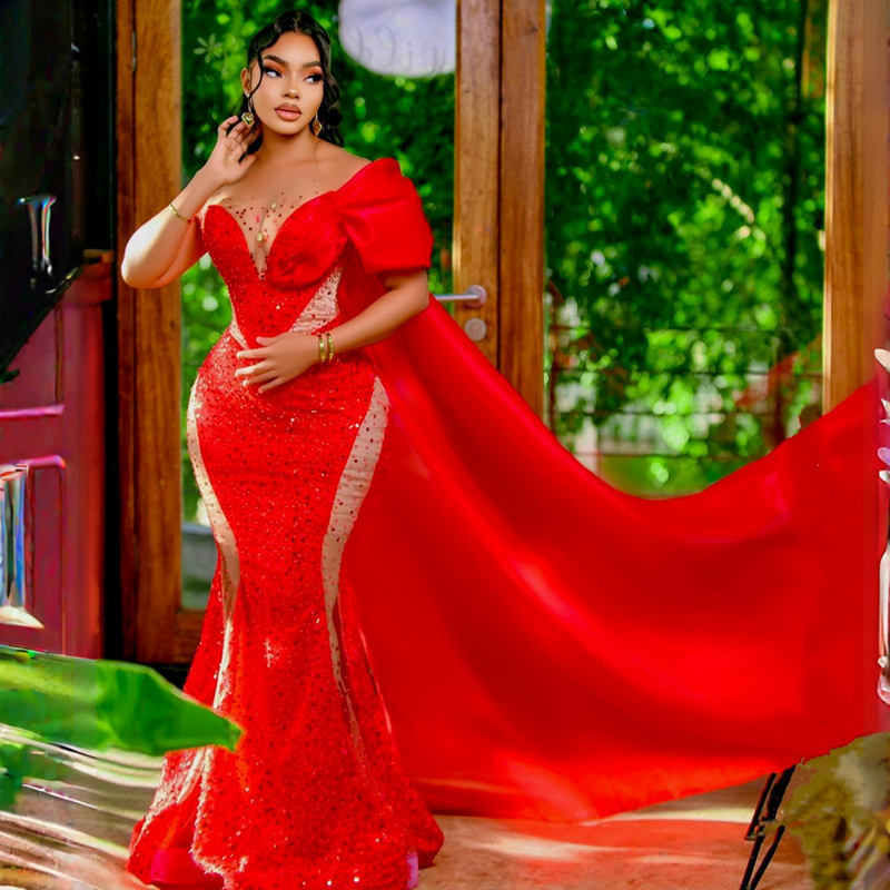 Sparkg Shine African Aso Ebi Prom Dresses Mermaid Illusion Sheer Neck Evening Formal Dress For Black Women Birthday Party Gowns Engagement Gala Vestid