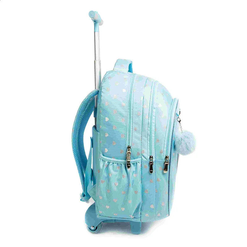 Backpacks Girls wheeled backpack school trolley bag lunch bag childrens wheeled backpack Mochila 231214