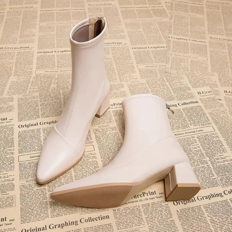 2025 new Boots Ankle for Women's Thick Heel Spring Summer Autumn Single 2023 Pointed High Heels Shoes Midheel Fashion 231214