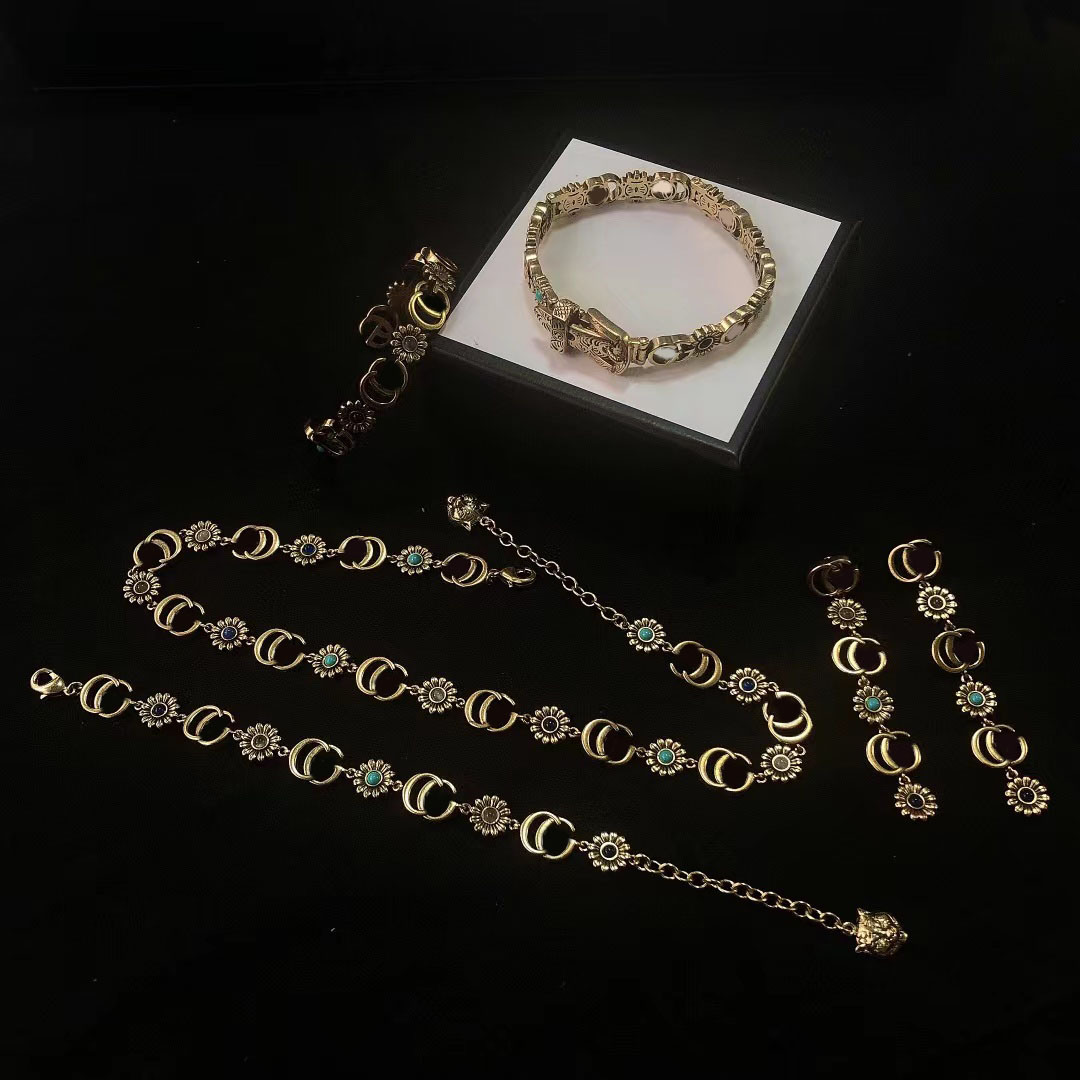 Letter brass earrings & necklace & chain & bracelet designer for women exquisite niche gift jewelry designer for women