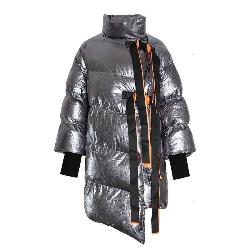 Women's Down Parkas European Personalized Loose Casual Spliced Cotton Coat Women's 2023 Autumn/Winter Standing Collar Long Sleeve Thickened 