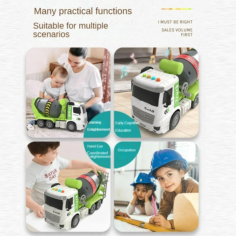Electric RC Car Simulation Inertial Engineering Truck Cement Mixing Discharge Acousto optic Concrete Set Toy Toys for Kids 2 To 4 Years Old 231215