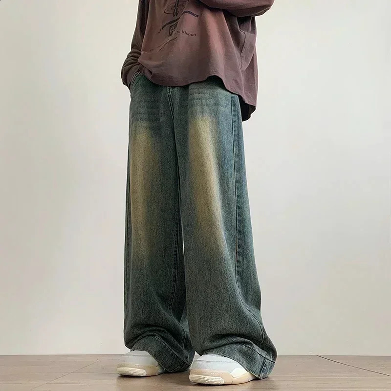 Men's Pants Y2K Men Korean Casual Grunge Blue Cargo Pants Baggy Jeans Vintage Streetwear Wide Leg Wash Denim Trousers Oversize Women Clothes 2312