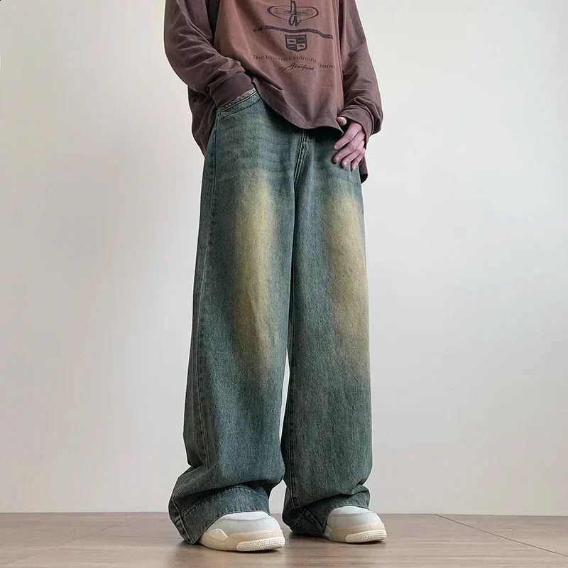 Men's Pants Y2K Men Korean Casual Grunge Blue Cargo Pants Baggy Jeans Vintage Streetwear Wide Leg Wash Denim Trousers Oversize Women Clothes 2312