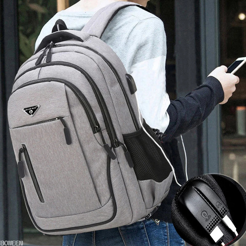 School Bags Big Capacity Men Backpack Laptop 156 Oxford Gray Solid High Teen College Student Back Pack Multifunctional Bagpack 231215