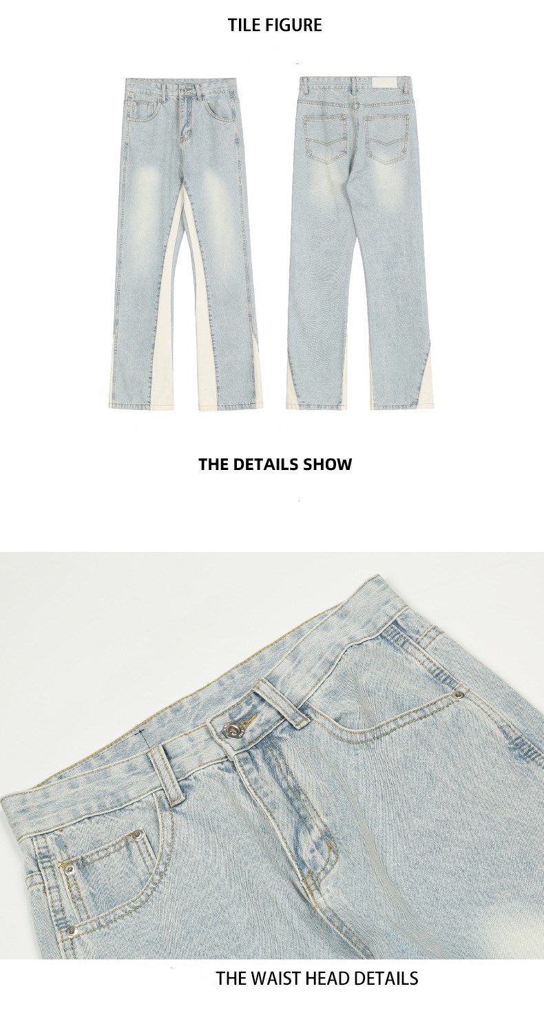 Men's Jeans 2023 Fashion Patchwork Retro Washed Baggy Men Flare Trousers Hip Hop Straight Women Vintage Denim Pants Pantalon Homme