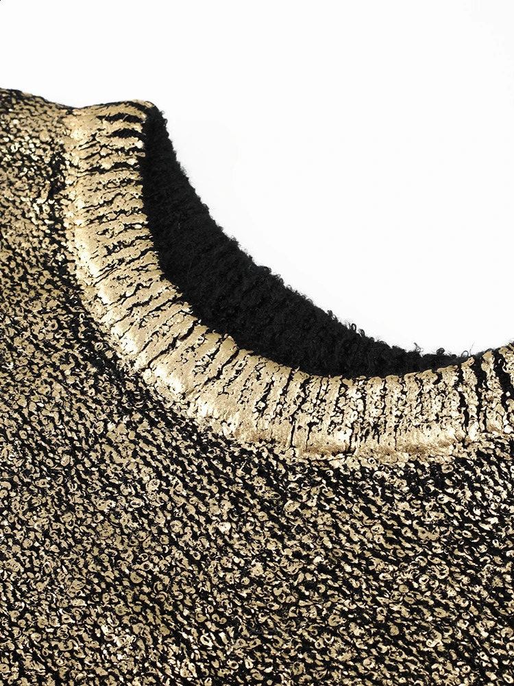 Women's Sweaters Metallic Solid O Neck Sweater For Women Vintage Loose Long Sleeve Shinny Pullover Autumn Female Fashion Street Chic Jumper 23121