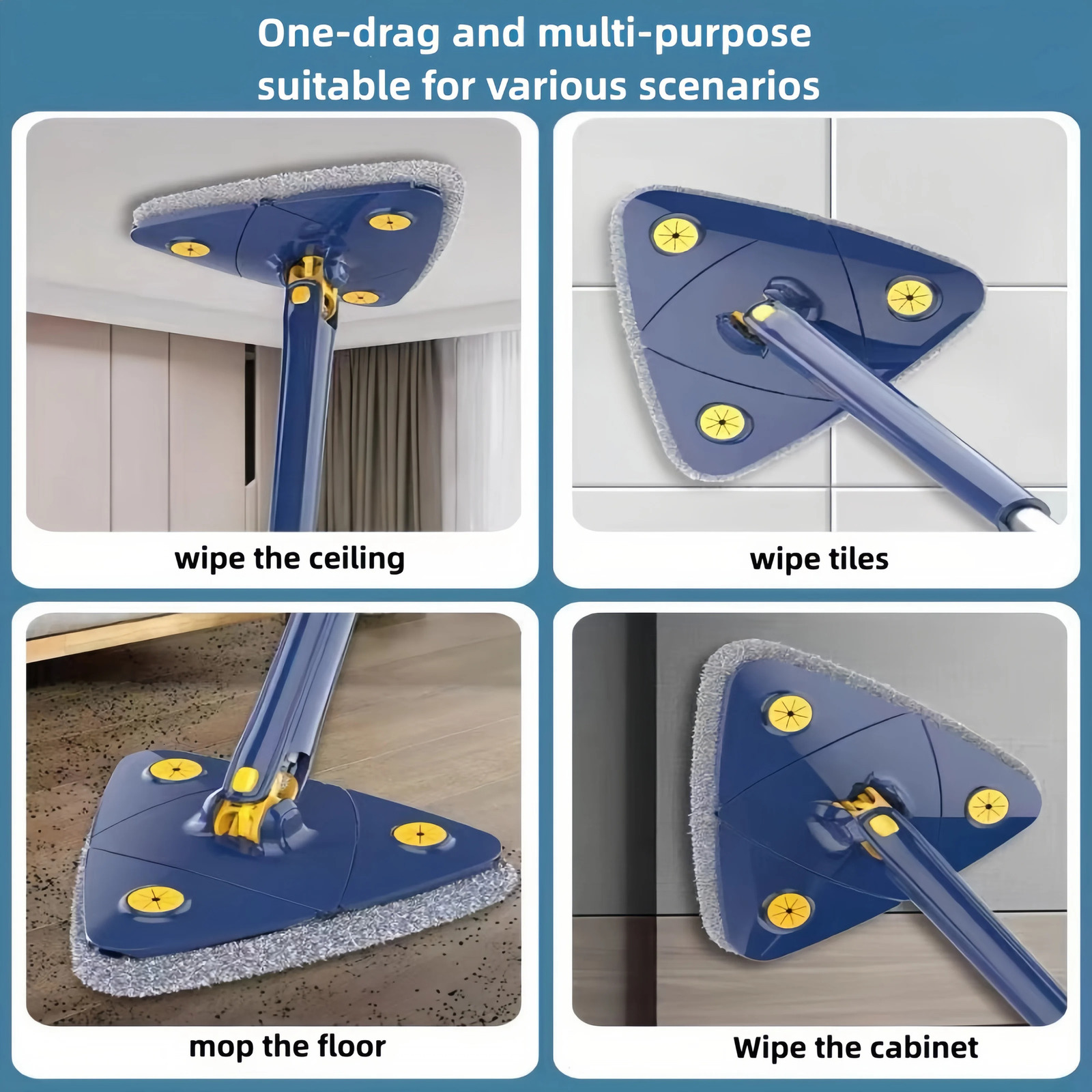 Mops Triangle 360 Spin Telescng or Mop Wet Dry for Tile Wall Cleaning 2024