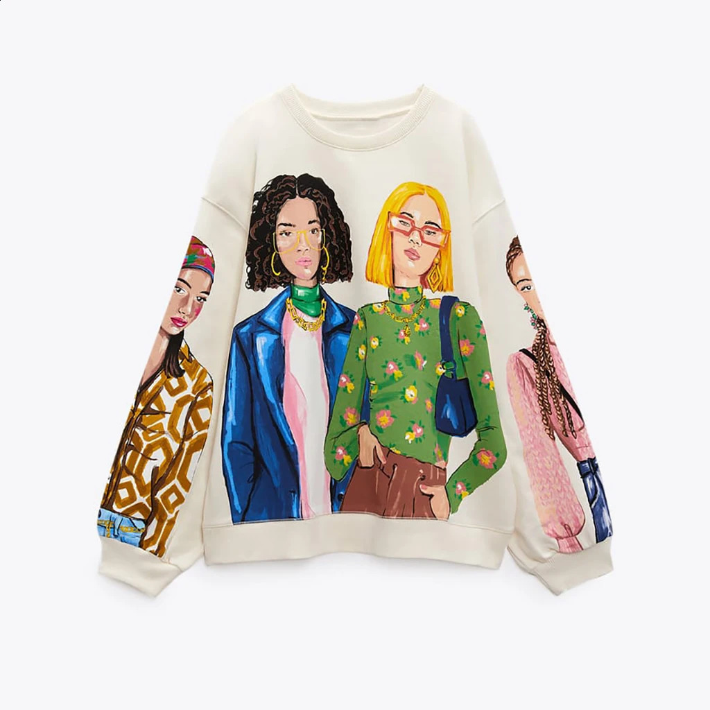 Women's Hoodies Sweatshirts Women Autumn Winter Fashion Beauty Girls Print Casual Sweatshirts Female O Neck Hoodies Chic Pullovers Tops 231214