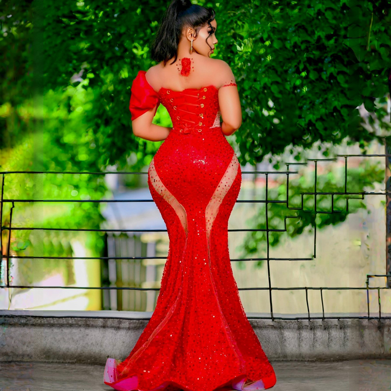 Sparkg Shine African Aso Ebi Prom Dresses Mermaid Illusion Sheer Neck Evening Formal Dress For Black Women Birthday Party Gowns Engagement Gala Vestid