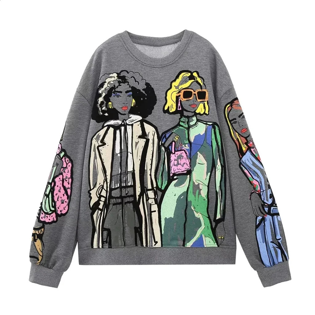 Women's Hoodies Sweatshirts Women Autumn Winter Fashion Beauty Girls Print Casual Sweatshirts Female O Neck Hoodies Chic Pullovers Tops 231214