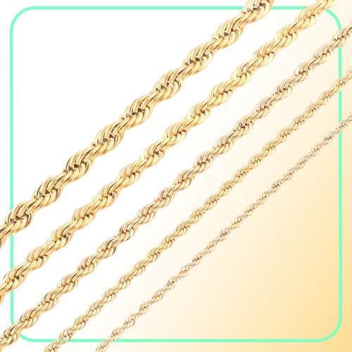 High Quality Gold Plated Rope Chain Stainless Steel Necklace For Women Men Golden Fashion ed Rope Chains Jewelry Gift 2 3 4 5