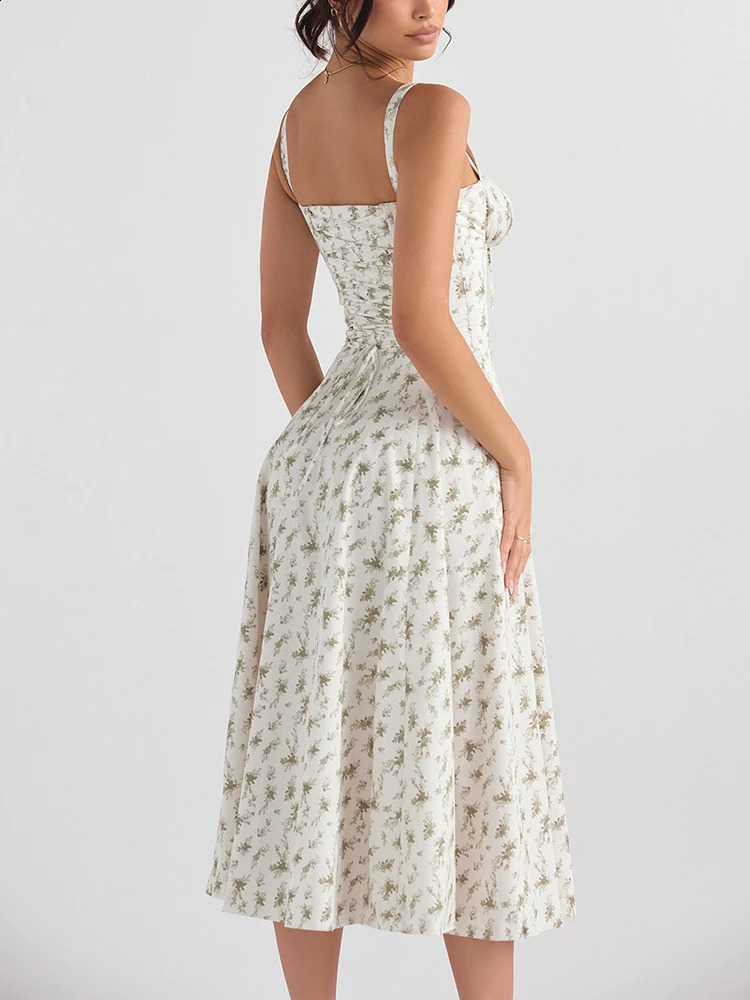 Urban Sexy Dresses Asia Floral Summer Dress Boned Tie Up Split Elastic With Lining Adjustable Strapes Zip Summer Dress Beach Women Vestido 231214