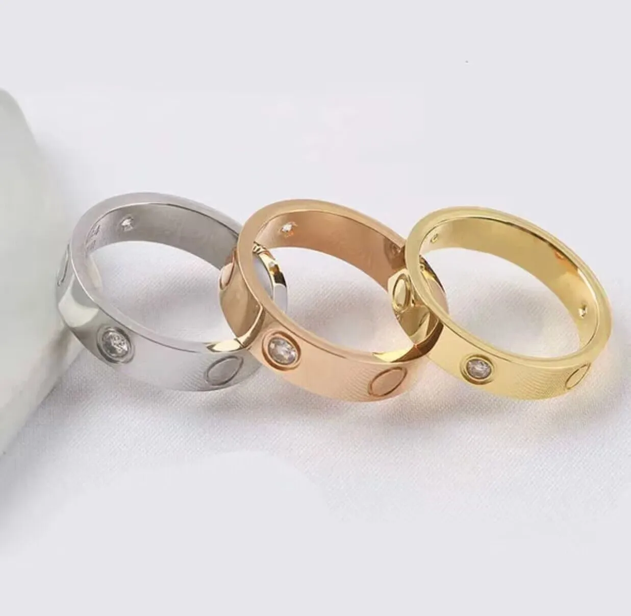 Band Rings Original Engrave4 5 6mm Diamond Love Ring Gold Sier Rose 316L Stainless Steel Rings Woman Man Lover Wedding Jewelry Lady Party 6 7 8 9 10 11
