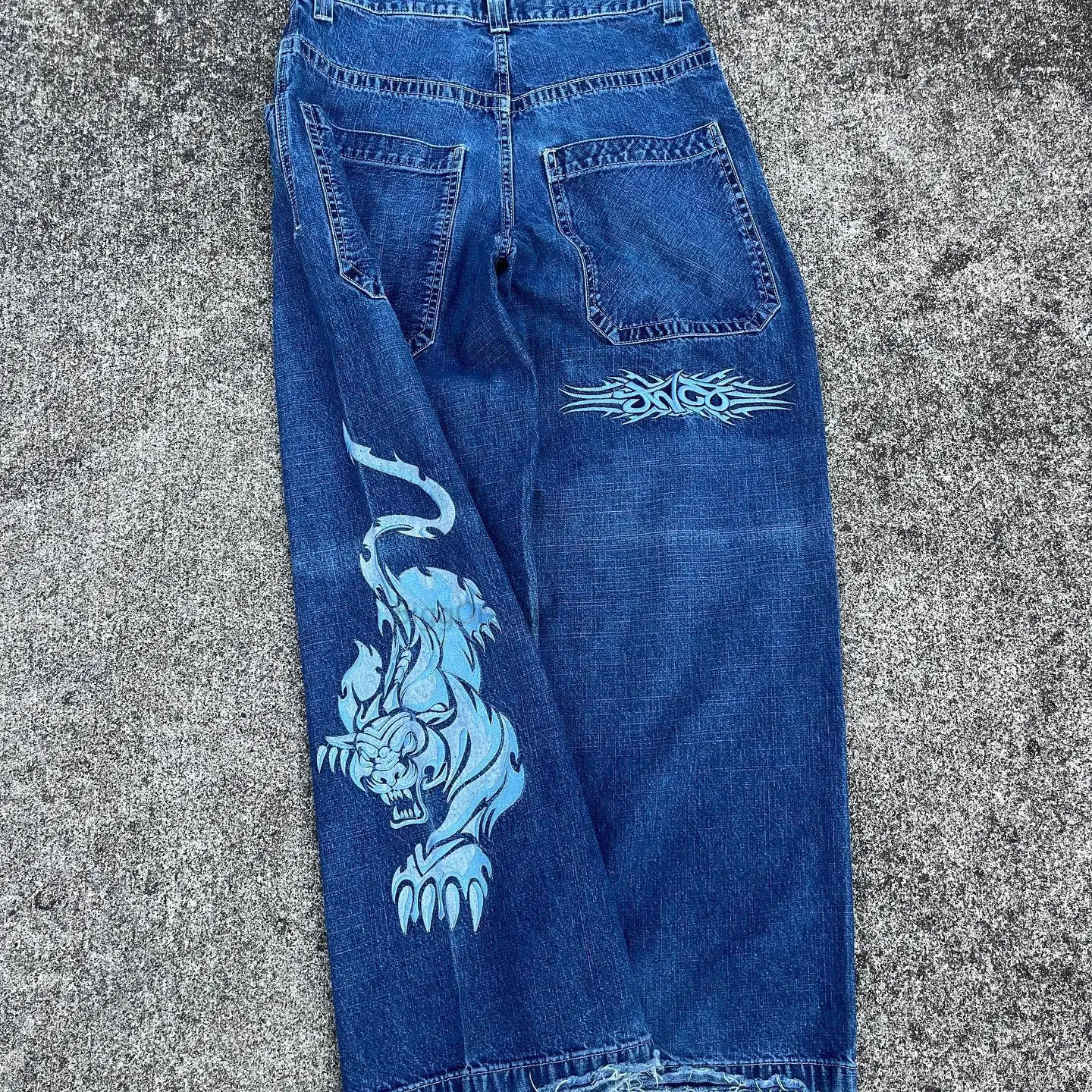 Men's Jeans JNCO Y2K Harajuku Hip Hop Tiger Graphic Gothic Retro Blue Baggy Denim Pants Men Women High Waist Wide Trouser 231214