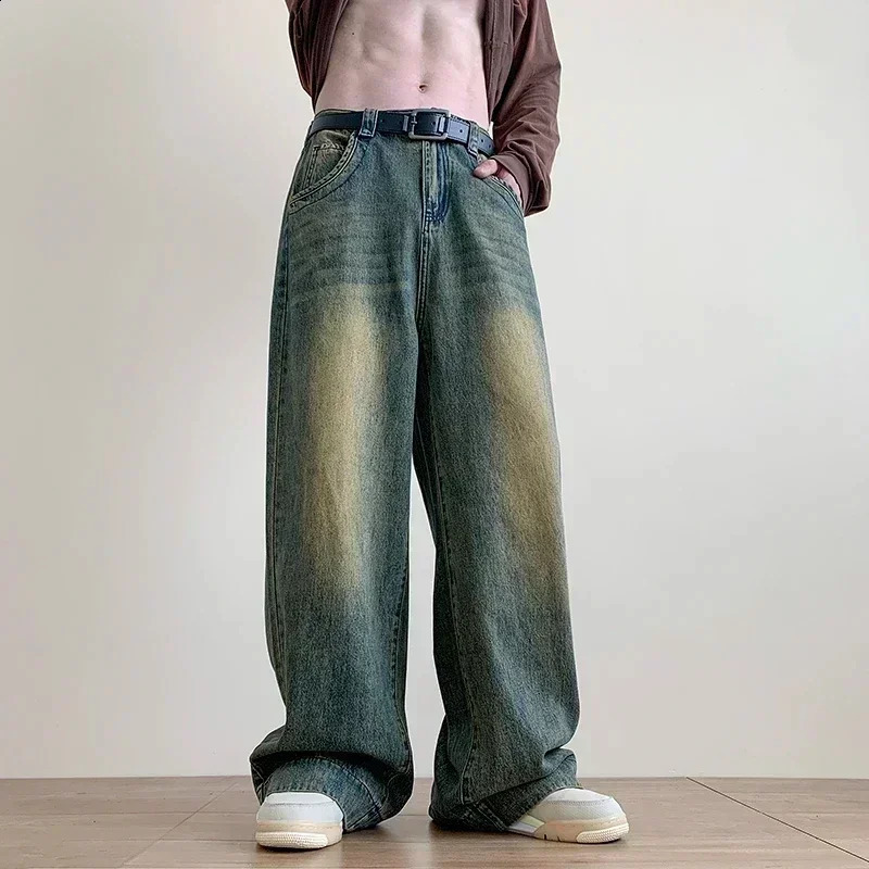 Men's Pants Y2K Men Korean Casual Grunge Blue Cargo Pants Baggy Jeans Vintage Streetwear Wide Leg Wash Denim Trousers Oversize Women Clothes 2312