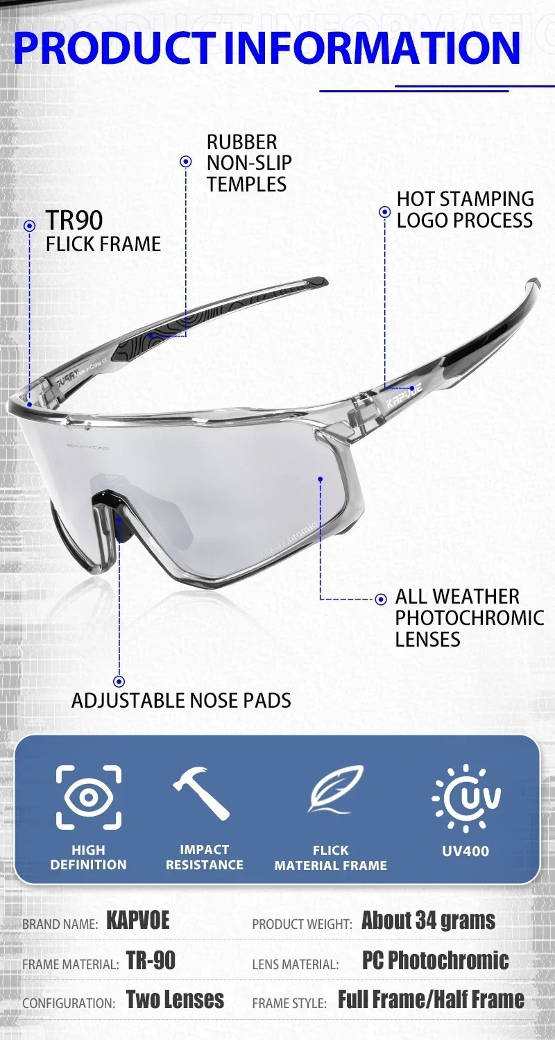 Ski Goggles 1 Glasses With 2 Modes P ochromic Polarized Cycling Lens Bike MTB Bicycle Sunglasses Sport Fishing Running 231215