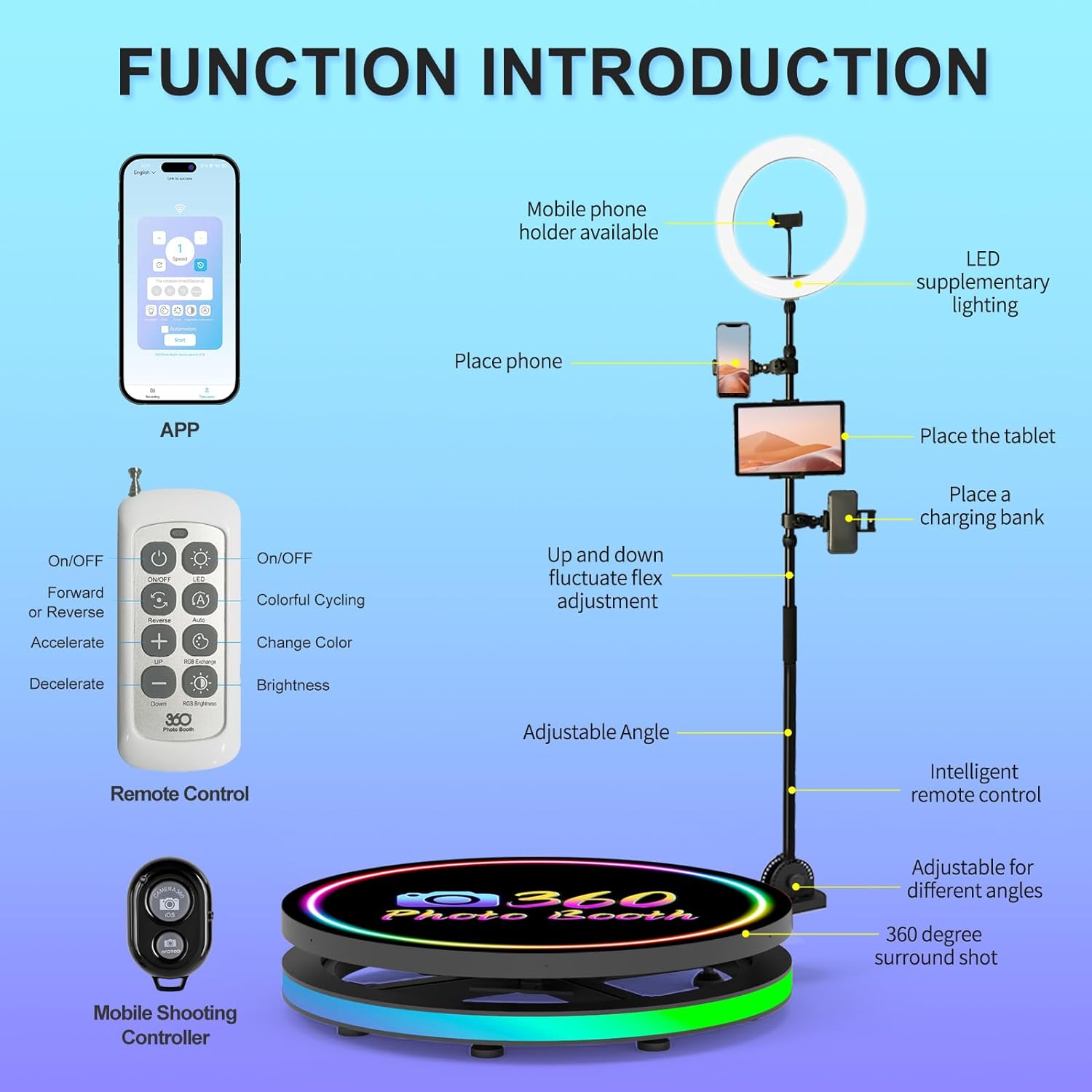 360 Photo Booth Machine Spinner 360 Video Booth Automatic Camera Slow Motion With Customers' OEM Logo 68CM 80CM 100CM 115CM
