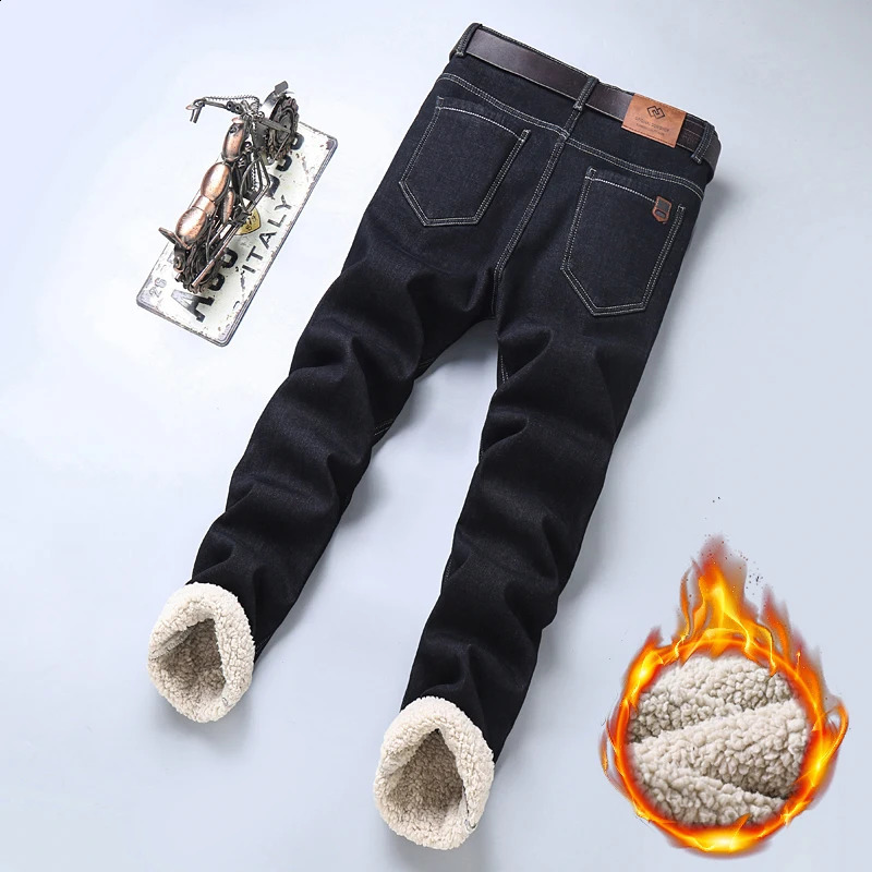 Men's Jeans Winter Warm Fleece Men 2023 Straight Stretch Thick Casual Thermal Denim Pants Male Business Work Trousers Clothing 231214