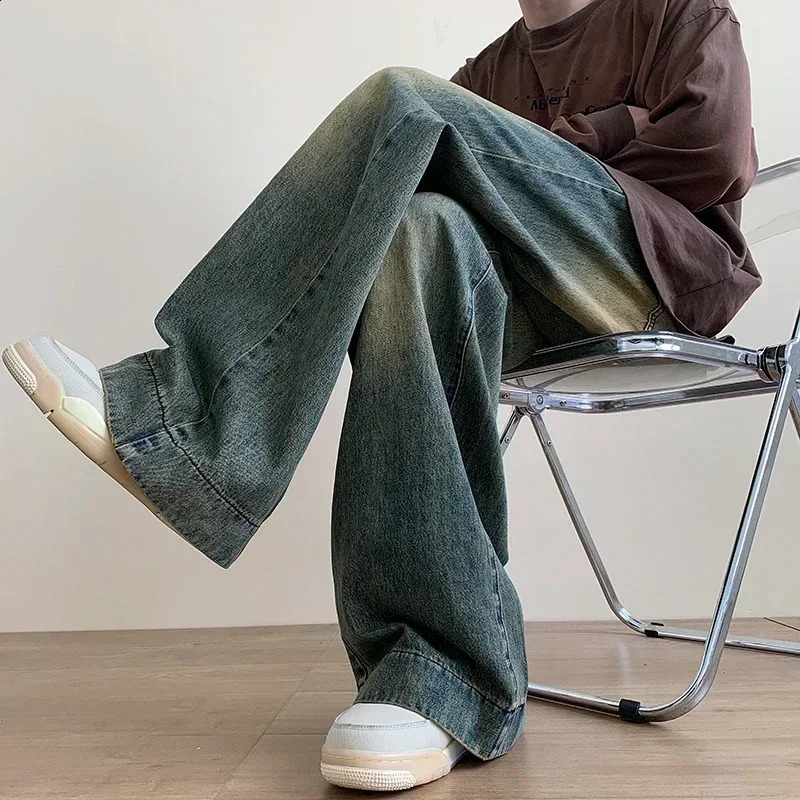 Men's Pants Y2K Men Korean Casual Grunge Blue Cargo Pants Baggy Jeans Vintage Streetwear Wide Leg Wash Denim Trousers Oversize Women Clothes 2312