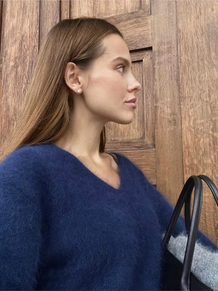 Two Piece Dress Mohair Fall Vneck Tops Midi Skirt Pieces Set Long Sleeve Sweater Suits 2023 Female Elegant Solid Warm Casual Outfits 231214