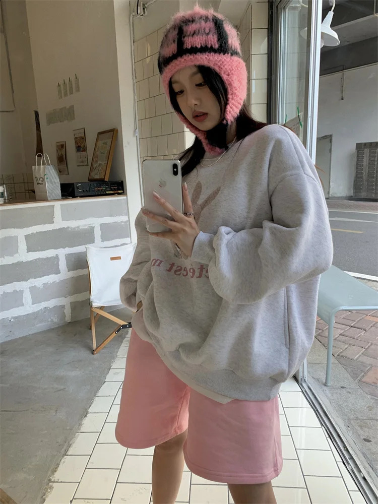 Womens Hoodies Sweatshirts Hikosaka Fashion Sweet Cartoon Printed Hoodie Oneck Long sleeved Y2k Top of the line Clothing Full Casual Sports Shirt 2312